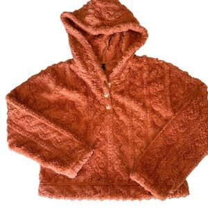 Cider Brand Cozy Solid Cable knit Fleece Long Sleeve Hoodie Orange Size Small